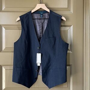 Perry Ellis Vest Size L Slim Fit Stretch Slate Gray Striped Business NWT